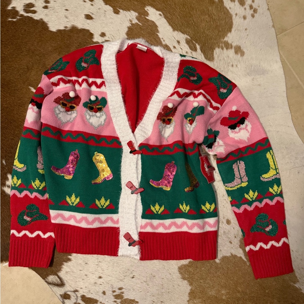 Holiday Time Red, Green & Pink Festive Women's Cardigan Sweater